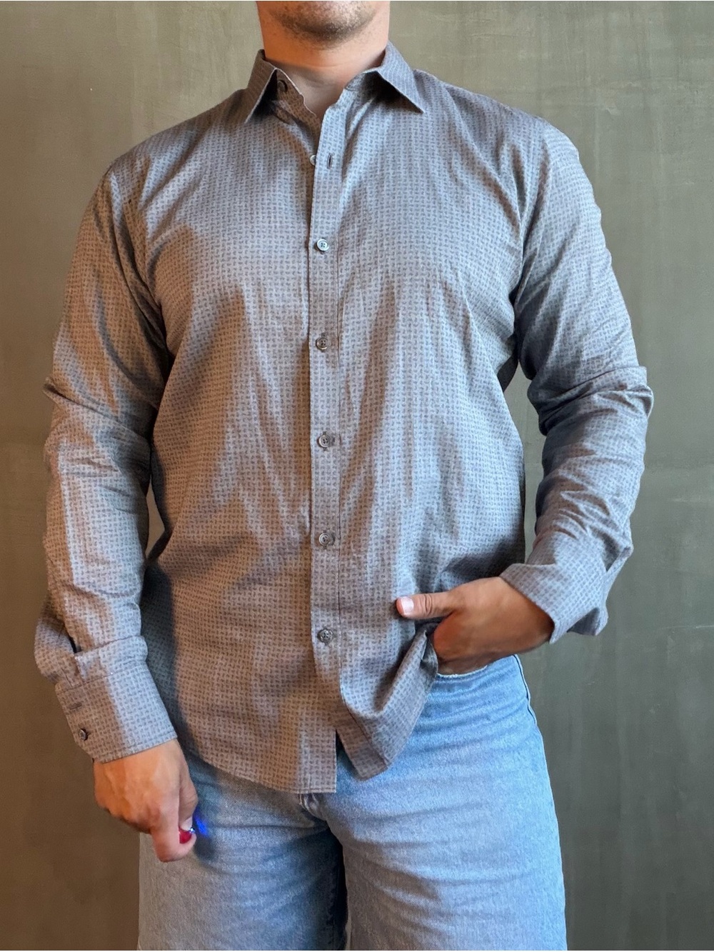Zachary Prell Men’s Large Gray Blue Geometric Print Button Down Shirt